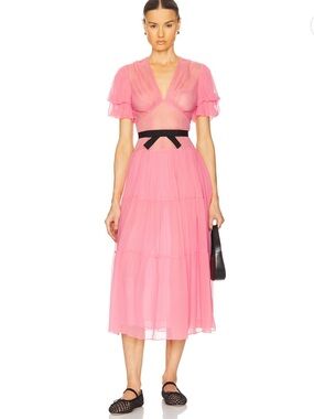 Helsa The Sasha Dress in Silk Chiffon in Coral Pink
